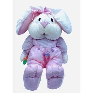 Vintage Nylon Rabbit Bunny PlushInternational Silver Co. Carrot Pink Overalls P9